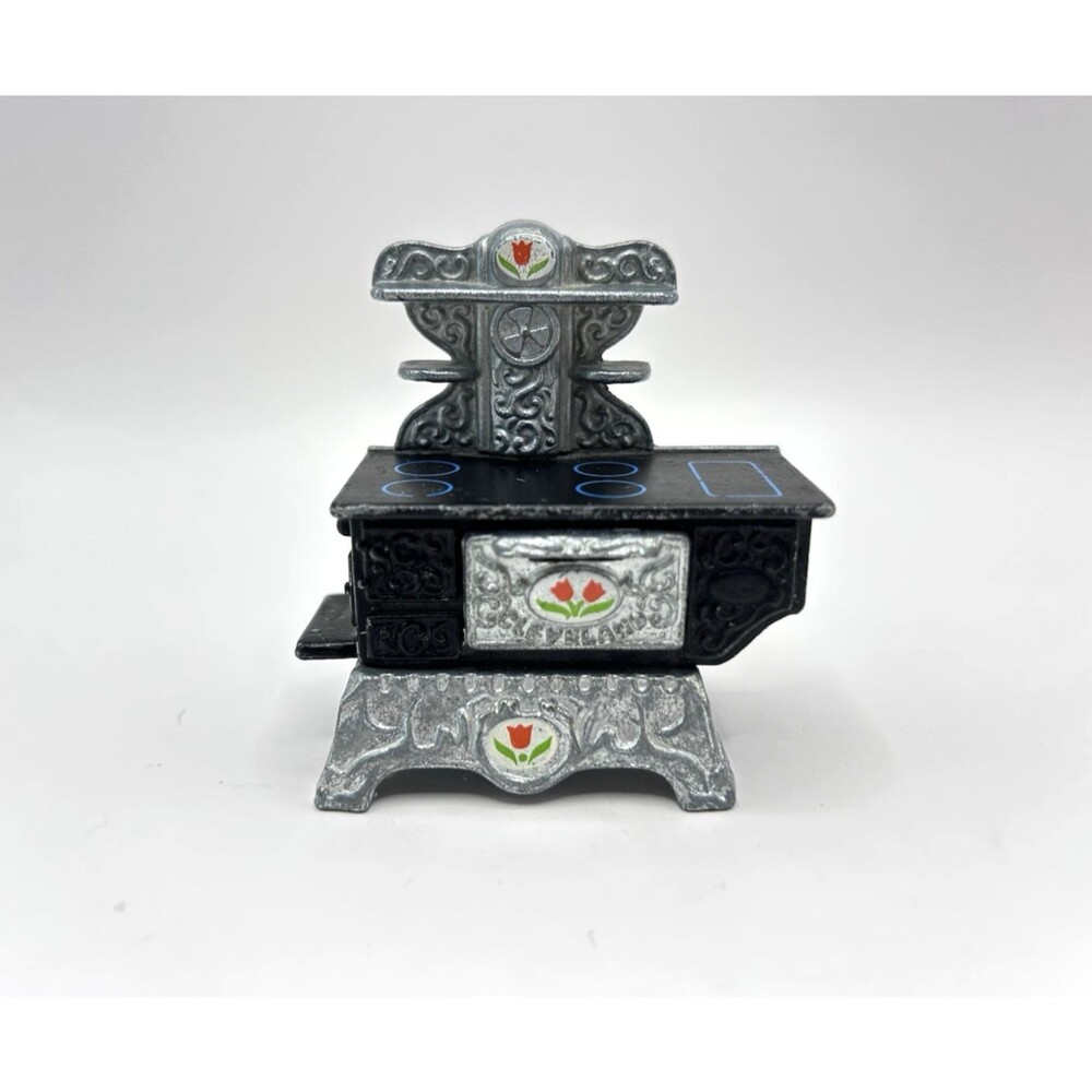 Mattel The Littles Oven Stove Cast Iron 1980 Vintage Dollhouse Miniatures Tulips
